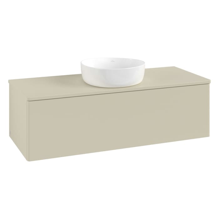 Villeroy & Boch Antao Waschbeckenunterschrank, 120 x 36 cm, 1 Auszug, Front ohne Struktur, ohne Hahnloch, für Waschtisch mittig