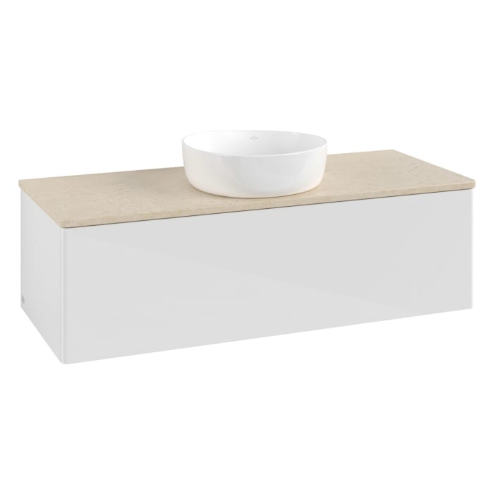 Villeroy & Boch Antao Waschbeckenunterschrank, 120 x 36 cm, 1 Auszug, Front ohne Struktur, ohne Hahnloch, für Waschtisch mittig