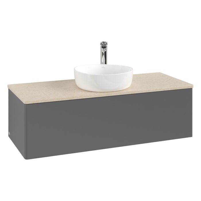 Villeroy & Boch Antao Waschbeckenunterschrank, 120 x 36 cm, 1 Auszug, Front ohne Struktur, mit Hahnloch, für Waschtisch mittig