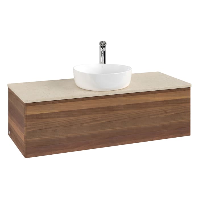 Villeroy & Boch Antao Waschbeckenunterschrank, 120 x 36 cm, 1 Auszug, Front ohne Struktur, mit Hahnloch, für Waschtisch mittig