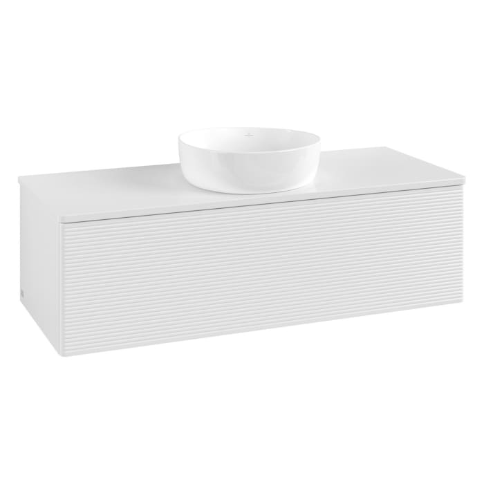 Villeroy & Boch Antao Waschbeckenunterschrank, 120 x 36 cm, 1 Auszug, Front mit Struktur, ohne Hahnloch, für Waschtisch mittig
