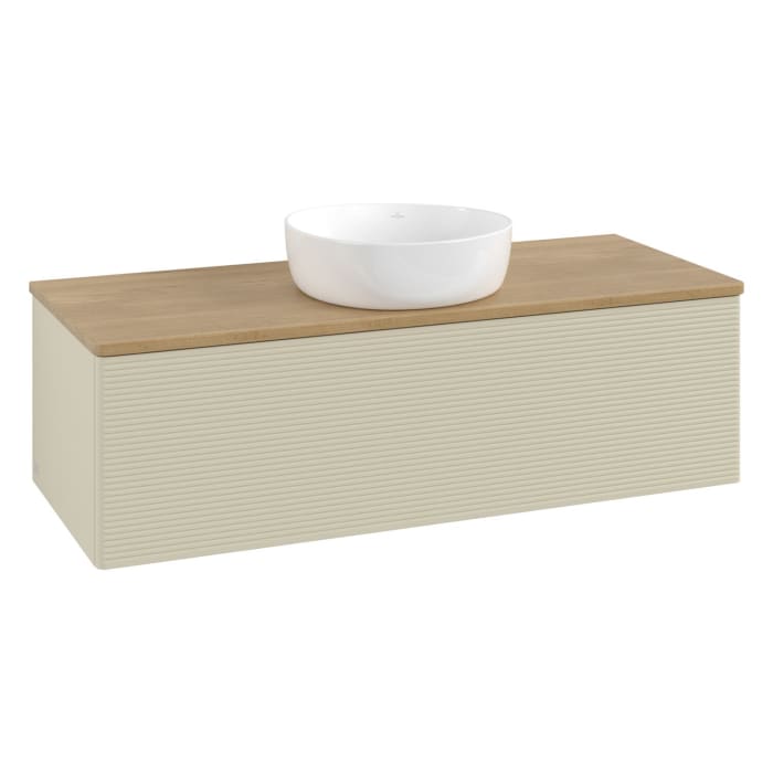 Villeroy & Boch Antao Waschbeckenunterschrank, 120 x 36 cm, 1 Auszug, Front mit Struktur, ohne Hahnloch, für Waschtisch mittig