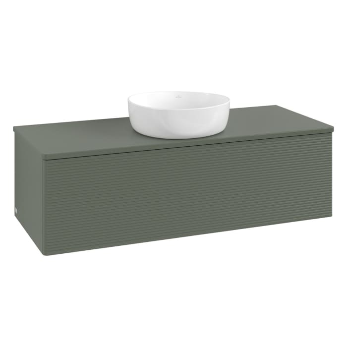 Villeroy & Boch Antao Waschbeckenunterschrank, 120 x 36 cm, 1 Auszug, Front mit Struktur, mit Hahnloch, für Waschtisch mittig