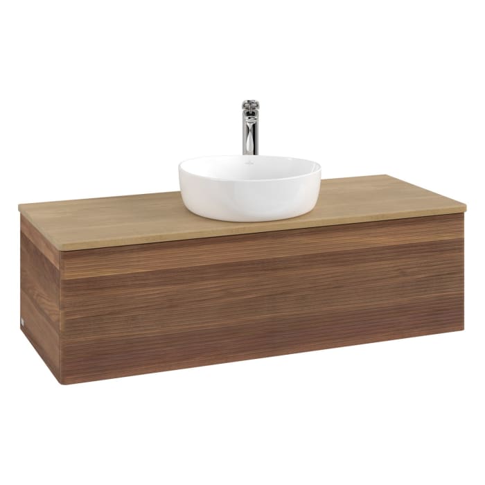 Villeroy & Boch Antao Waschbeckenunterschrank, 120 x 36 cm, 1 Auszug, Front mit Struktur, mit Hahnloch, für Waschtisch mittig