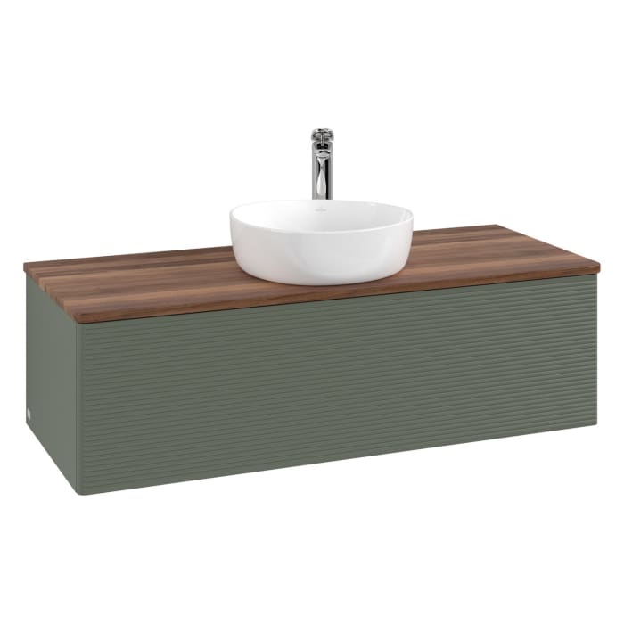 Villeroy & Boch Antao Waschbeckenunterschrank, 120 x 36 cm, 1 Auszug, Front mit Struktur, mit Hahnloch, für Waschtisch mittig