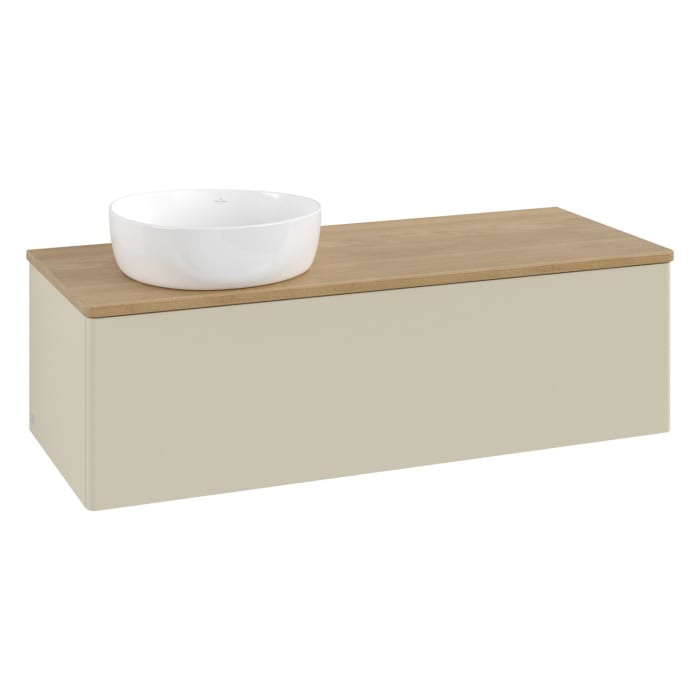 Villeroy & Boch Antao Waschbeckenunterschrank, 120 x 36 cm, 1 Auszug, Front ohne Struktur, ohne Hahnloch, für Waschtisch links