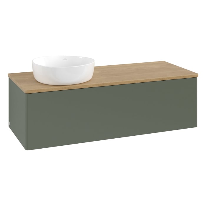 Villeroy & Boch Antao Waschbeckenunterschrank, 120 x 36 cm, 1 Auszug, Front ohne Struktur, ohne Hahnloch, für Waschtisch links
