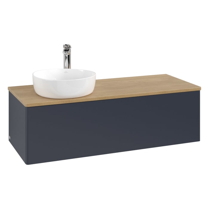 Villeroy & Boch Antao Waschbeckenunterschrank, 120 x 36 cm, 1 Auszug, Front ohne Struktur, mit Hahnloch, für Waschtisch links