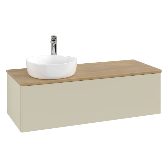 Villeroy & Boch Antao Waschbeckenunterschrank, 120 x 36 cm, 1 Auszug, Front ohne Struktur, mit Hahnloch, für Waschtisch links
