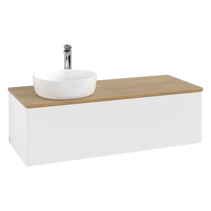 Villeroy & Boch Antao Waschbeckenunterschrank, 120 x 36 cm, 1 Auszug, Front ohne Struktur, mit Hahnloch, für Waschtisch links