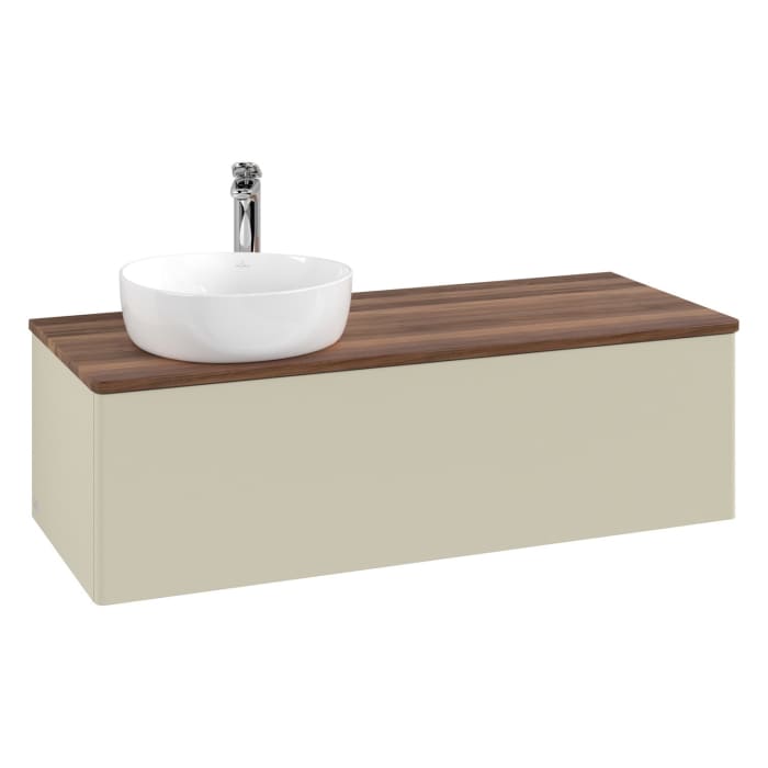 Villeroy & Boch Antao Waschbeckenunterschrank, 120 x 36 cm, 1 Auszug, Front ohne Struktur, mit Hahnloch, für Waschtisch links