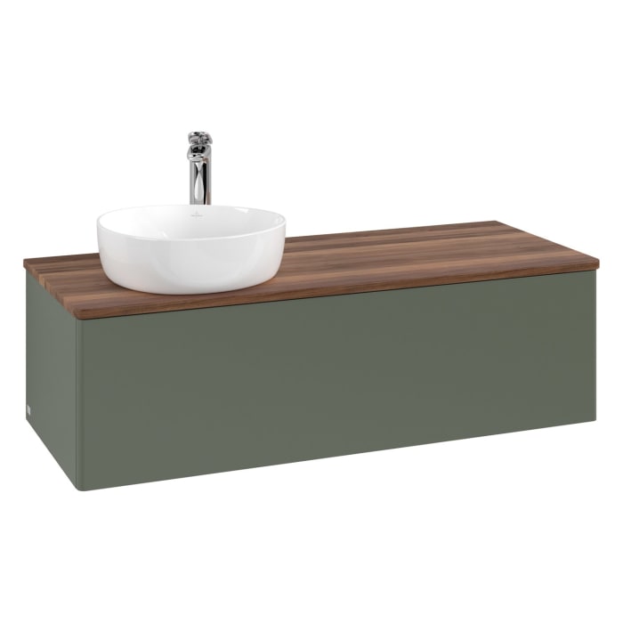 Villeroy & Boch Antao Waschbeckenunterschrank, 120 x 36 cm, 1 Auszug, Front ohne Struktur, mit Hahnloch, für Waschtisch links