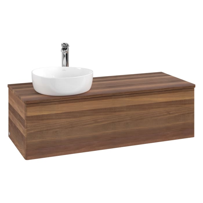 Villeroy & Boch Antao Waschbeckenunterschrank, 120 x 36 cm, 1 Auszug, Front ohne Struktur, mit Hahnloch, für Waschtisch links