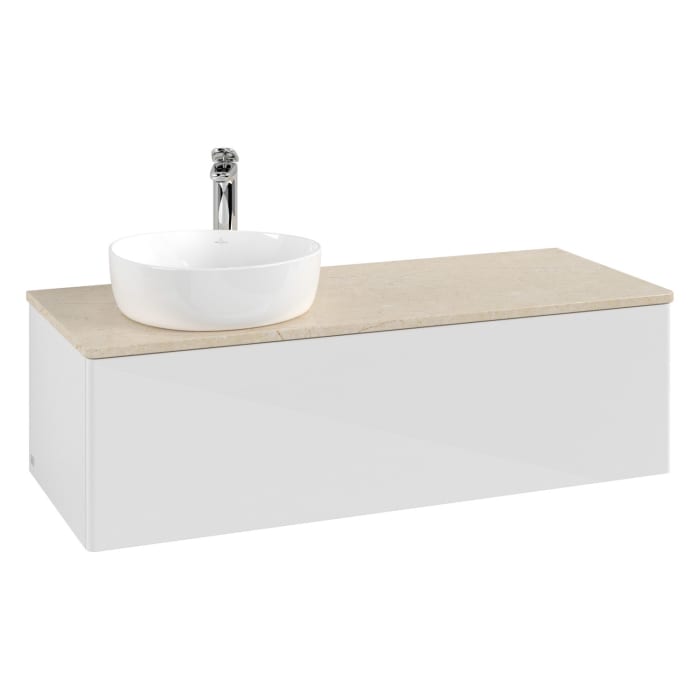 Villeroy & Boch Antao Waschbeckenunterschrank, 120 x 36 cm, 1 Auszug, Front ohne Struktur, mit Hahnloch, für Waschtisch links