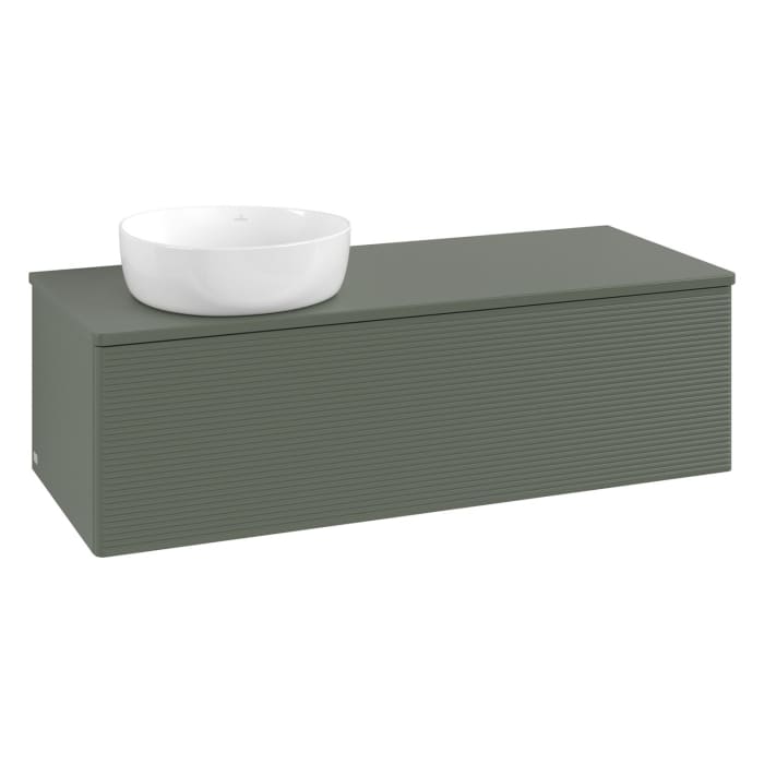 Villeroy & Boch Antao Waschbeckenunterschrank, 120 x 36 cm, 1 Auszug, Front mit Struktur, ohne Hahnloch, für Waschtisch links