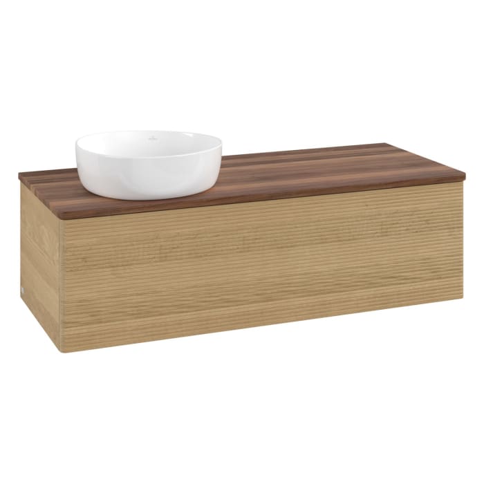 Villeroy & Boch Antao Waschbeckenunterschrank, 120 x 36 cm, 1 Auszug, Front mit Struktur, ohne Hahnloch, für Waschtisch links