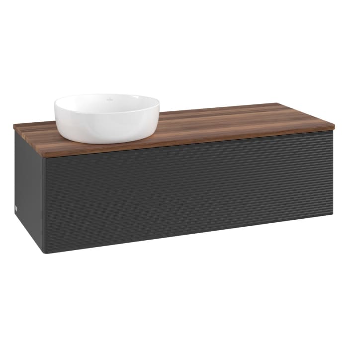 Villeroy & Boch Antao Waschbeckenunterschrank, 120 x 36 cm, 1 Auszug, Front mit Struktur, ohne Hahnloch, für Waschtisch links