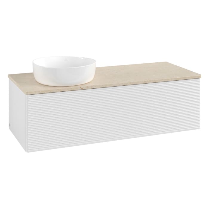 Villeroy & Boch Antao Waschbeckenunterschrank, 120 x 36 cm, 1 Auszug, Front mit Struktur, ohne Hahnloch, für Waschtisch links