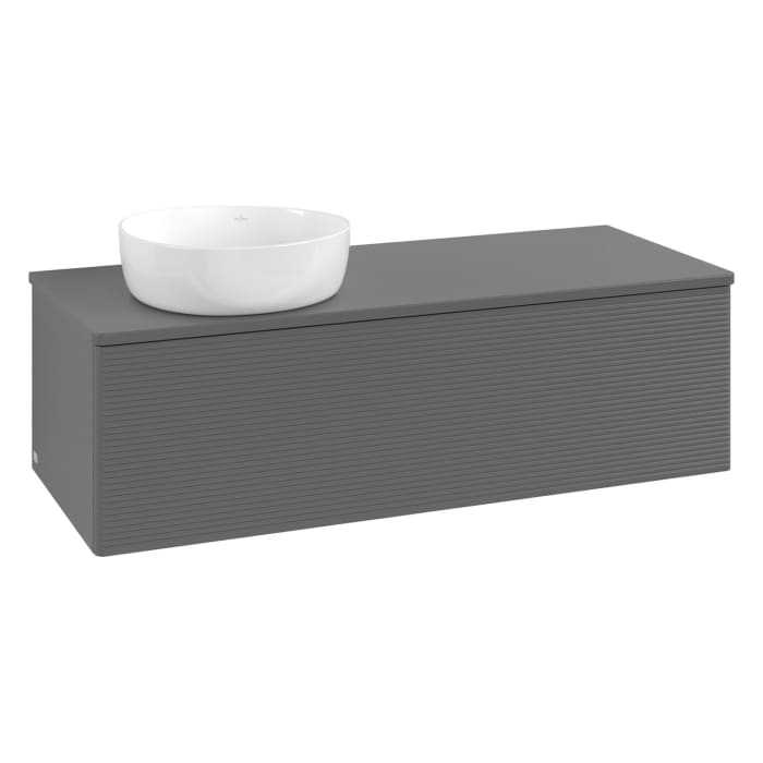 Villeroy & Boch Antao Waschbeckenunterschrank, 120 x 36 cm, 1 Auszug, Front mit Struktur, mit Hahnloch, für Waschtisch links