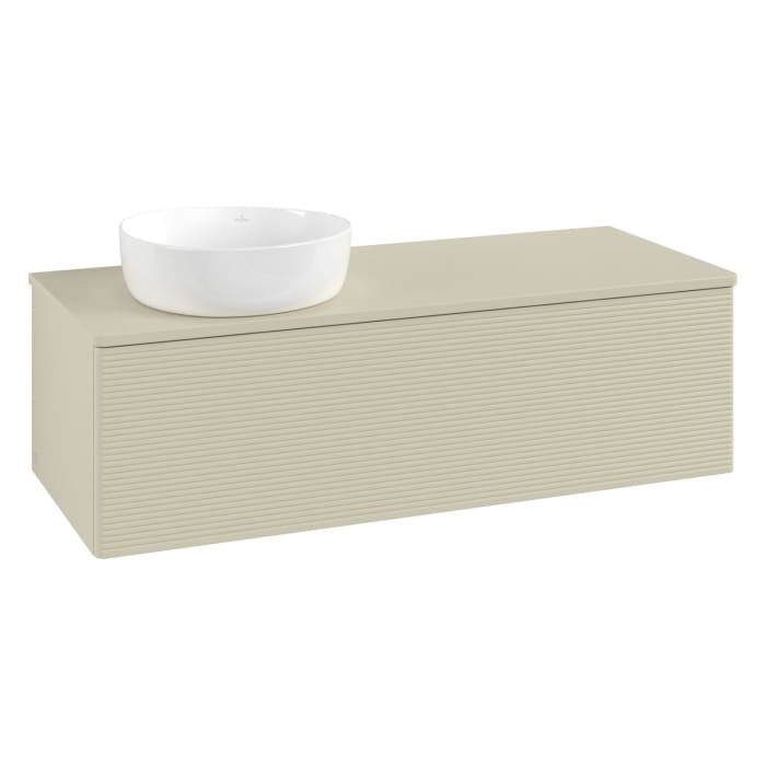 Villeroy & Boch Antao Waschbeckenunterschrank, 120 x 36 cm, 1 Auszug, Front mit Struktur, mit Hahnloch, für Waschtisch links