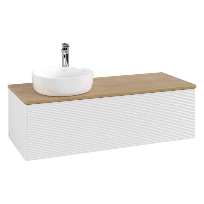 Villeroy & Boch Antao Waschbeckenunterschrank, 120 x 36 cm, 1 Auszug, Front mit Struktur, mit Hahnloch, für Waschtisch links