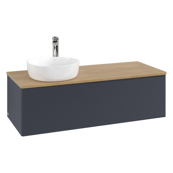 Villeroy & Boch Antao Waschbeckenunterschrank, 120 x 36 cm, 1 Auszug, Front mit Struktur, mit Hahnloch, für Waschtisch links