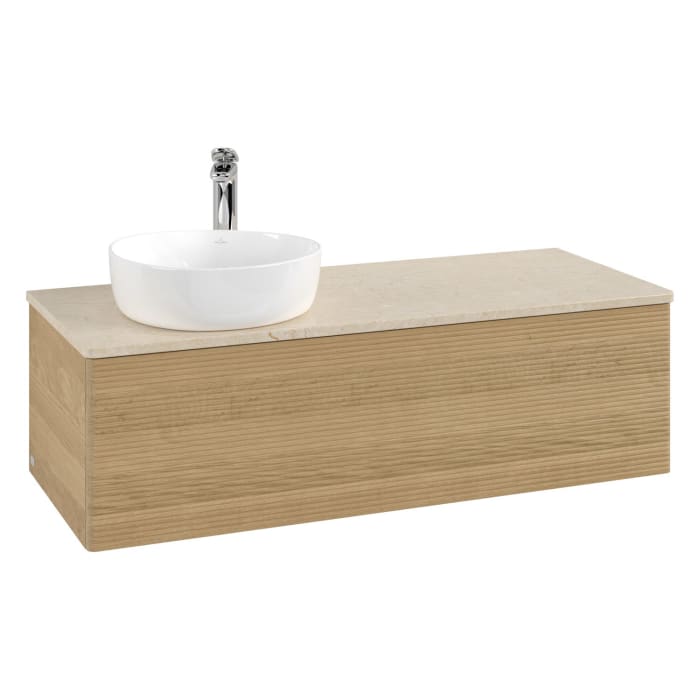 Villeroy & Boch Antao Waschbeckenunterschrank, 120 x 36 cm, 1 Auszug, Front mit Struktur, mit Hahnloch, für Waschtisch links