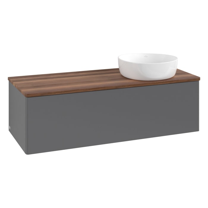 Villeroy & Boch Antao Waschbeckenunterschrank, 120 x 36 cm, 1 Auszug, Front ohne Struktur, ohne Hahnloch, für Waschtisch rechts