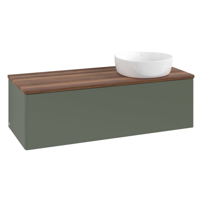 Villeroy & Boch Antao Waschbeckenunterschrank, 120 x 36 cm, 1 Auszug, Front ohne Struktur, ohne Hahnloch, für Waschtisch rechts