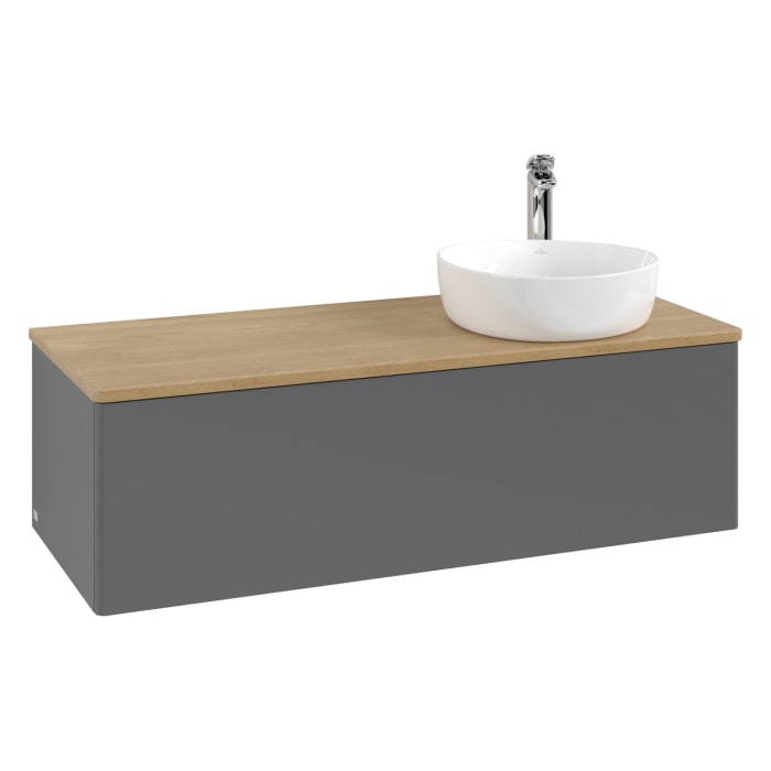 Villeroy & Boch Antao Waschbeckenunterschrank, 120 x 36 cm, 1 Auszug, Front ohne Struktur, mit Hahnloch, für Waschtisch rechts