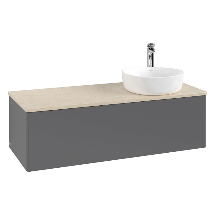 Villeroy & Boch Antao Waschbeckenunterschrank, 120 x 36 cm, 1 Auszug, Front ohne Struktur, mit Hahnloch, für Waschtisch rechts