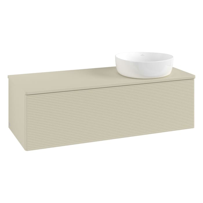 Villeroy & Boch Antao Waschbeckenunterschrank, 120 x 36 cm, 1 Auszug, Front mit Struktur, ohne Hahnloch, für Waschtisch rechts