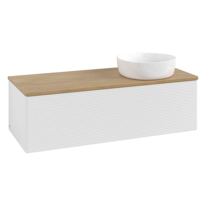 Villeroy & Boch Antao Waschbeckenunterschrank, 120 x 36 cm, 1 Auszug, Front mit Struktur, ohne Hahnloch, für Waschtisch rechts