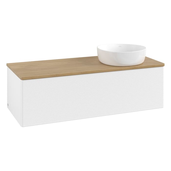 Villeroy & Boch Antao Waschbeckenunterschrank, 120 x 36 cm, 1 Auszug, Front mit Struktur, ohne Hahnloch, für Waschtisch rechts