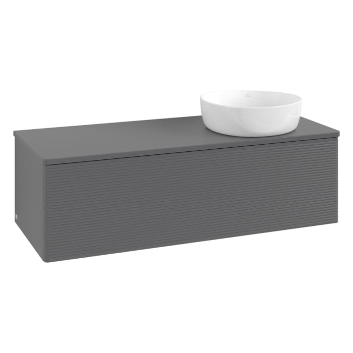Villeroy & Boch Antao Waschbeckenunterschrank, 120 x 36 cm, 1 Auszug, Front mit Struktur, mit Hahnloch, für Waschtisch rechts