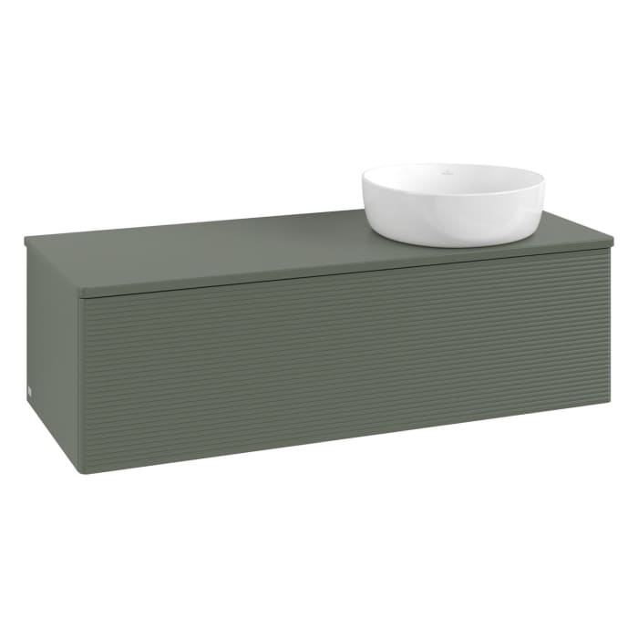 Villeroy & Boch Antao Waschbeckenunterschrank, 120 x 36 cm, 1 Auszug, Front mit Struktur, mit Hahnloch, für Waschtisch rechts
