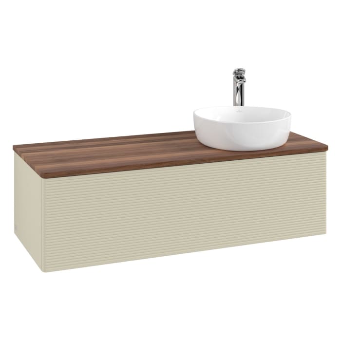 Villeroy & Boch Antao Waschbeckenunterschrank, 120 x 36 cm, 1 Auszug, Front mit Struktur, mit Hahnloch, für Waschtisch rechts