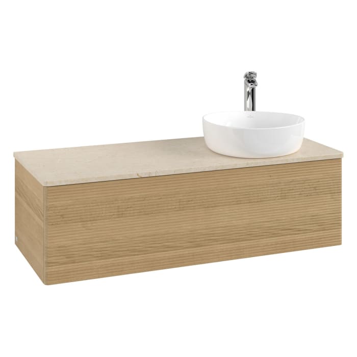 Villeroy & Boch Antao Waschbeckenunterschrank, 120 x 36 cm, 1 Auszug, Front mit Struktur, mit Hahnloch, für Waschtisch rechts