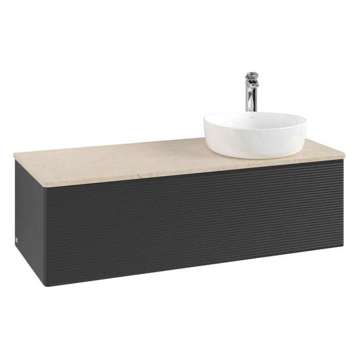 Villeroy & Boch Antao Waschbeckenunterschrank, 120 x 36 cm, 1 Auszug, Front mit Struktur, mit Hahnloch, für Waschtisch rechts