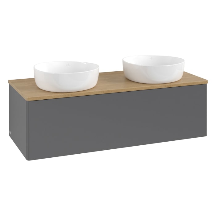 Villeroy & Boch Antao Waschbeckenunterschrank, 120 x 36 cm, 1 Auszug, Front ohne Struktur, ohne Hahnloch, für Waschtisch links und rechts