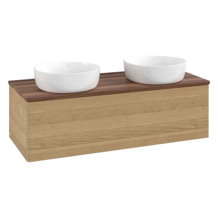 Villeroy & Boch Antao Waschbeckenunterschrank, 120 x 36 cm, 1 Auszug, Front ohne Struktur, ohne Hahnloch, für Waschtisch links und rechts