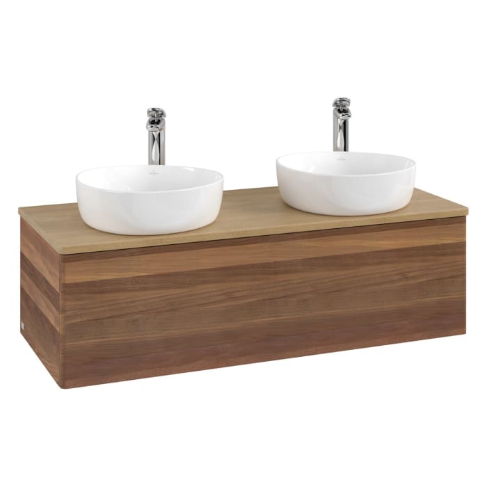 Villeroy & Boch Antao Waschbeckenunterschrank, 120 x 36 cm, 1 Auszug, Front ohne Struktur, mit Hahnloch, für Waschtisch links und rechts