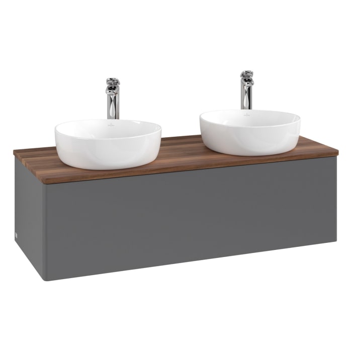 Villeroy & Boch Antao Waschbeckenunterschrank, 120 x 36 cm, 1 Auszug, Front ohne Struktur, mit Hahnloch, für Waschtisch links und rechts