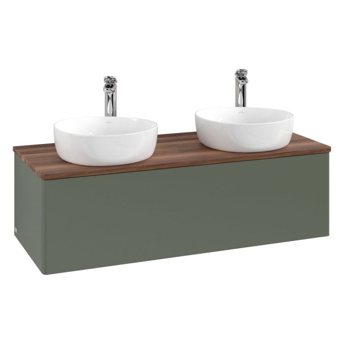 Villeroy & Boch Antao Waschbeckenunterschrank, 120 x 36 cm, 1 Auszug, Front ohne Struktur, mit Hahnloch, für Waschtisch links und rechts