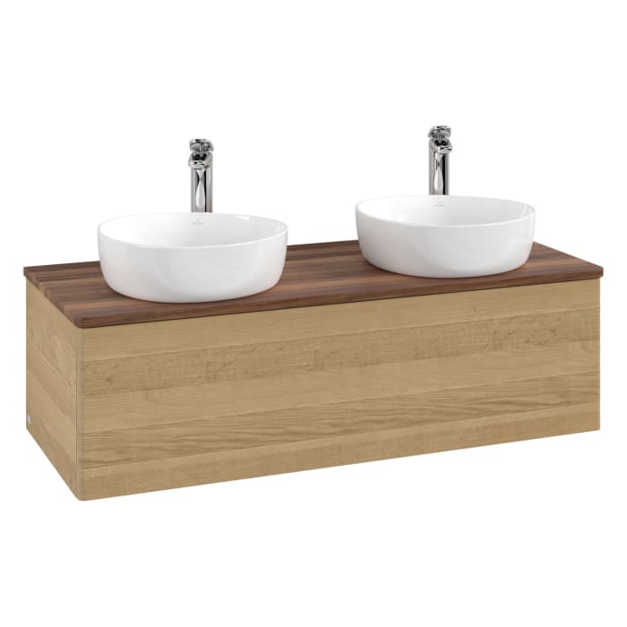 Villeroy & Boch Antao Waschbeckenunterschrank, 120 x 36 cm, 1 Auszug, Front ohne Struktur, mit Hahnloch, für Waschtisch links und rechts