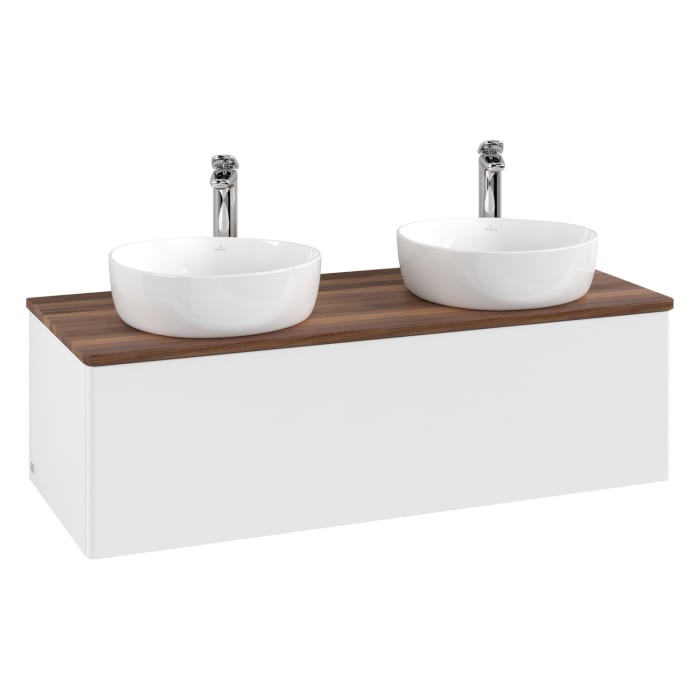Villeroy & Boch Antao Waschbeckenunterschrank, 120 x 36 cm, 1 Auszug, Front ohne Struktur, mit Hahnloch, für Waschtisch links und rechts