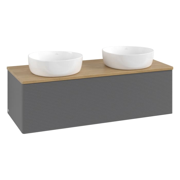Villeroy & Boch Antao Waschbeckenunterschrank, 120 x 36 cm, 1 Auszug, Front mit Struktur, ohne Hahnloch, für Waschtisch links und rechts