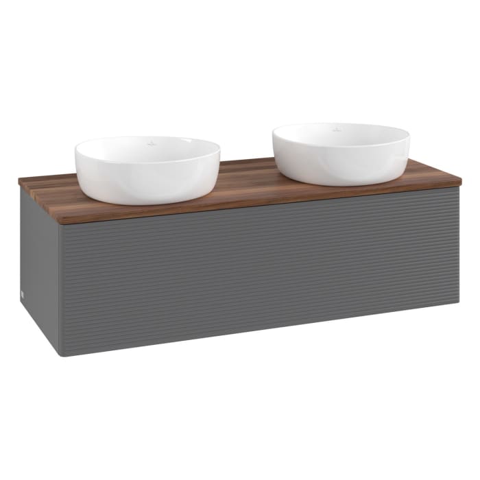 Villeroy & Boch Antao Waschbeckenunterschrank, 120 x 36 cm, 1 Auszug, Front mit Struktur, ohne Hahnloch, für Waschtisch links und rechts
