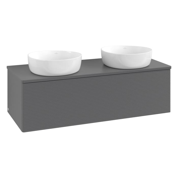 Villeroy & Boch Antao Waschbeckenunterschrank, 120 x 36 cm, 1 Auszug, Front mit Struktur, mit Hahnloch, für Waschtisch links und rechts