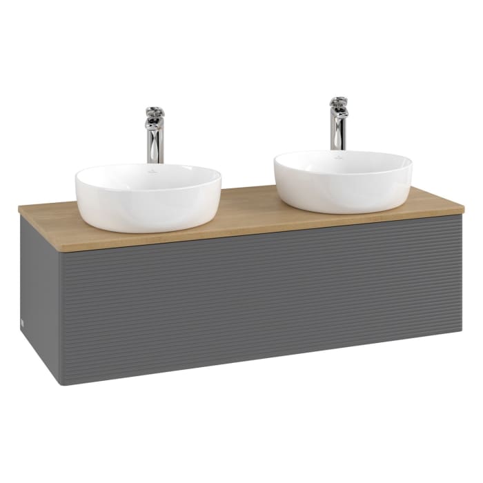 Villeroy & Boch Antao Waschbeckenunterschrank, 120 x 36 cm, 1 Auszug, Front mit Struktur, mit Hahnloch, für Waschtisch links und rechts